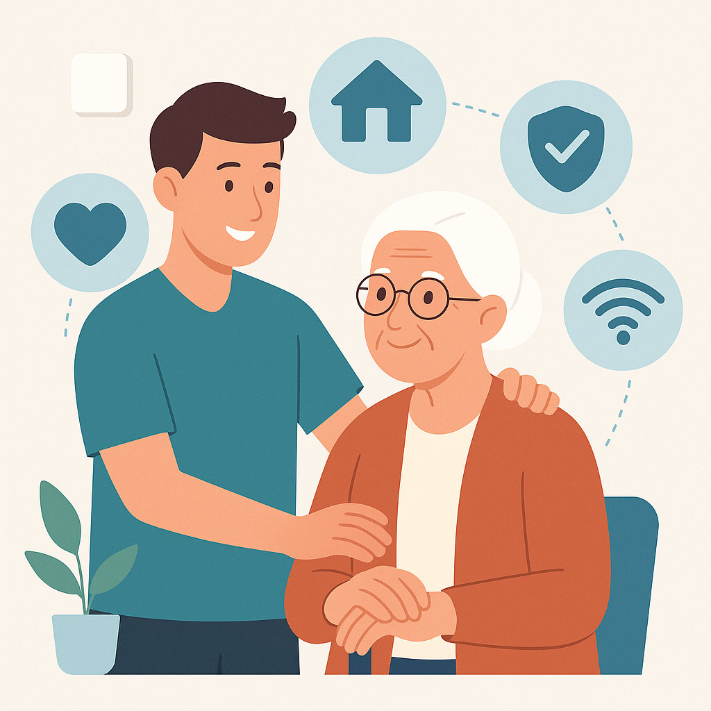 Illustration of a caregiver and a resident
